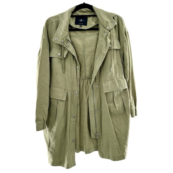 7 For All Mankind Jackets & Blazers - 7 For All Mankind Green Hooded Parka Utility Zip Up Long Trench Jacket